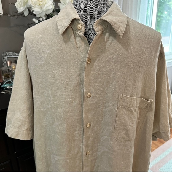 Tasso Elba Men's Casual Linen Blend Beige Button Down Shirt - Picture 3 of 16